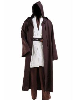 Fancycosplay Jedi Robe Cosplay Costume Set Men Halloween Outfit Brown White with Belt and Pocket Full Suit - US Size