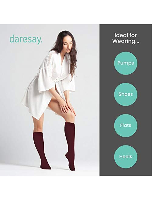 Daresay Women Trouser Socks with Comfort Band Stretchy Spandex Opaque Knee High 6 Pack