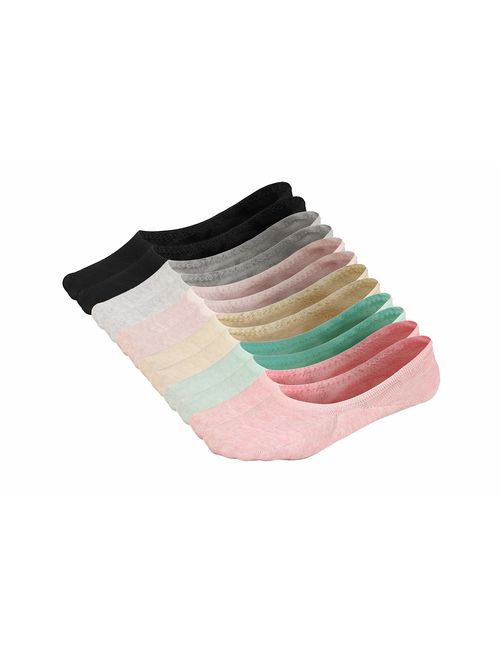 Women's No Show Socks Invisible Hidden Liner Non Slip Low Cut Colorful Cotton Socks (12 Pairs- 6colors / 2 Pairs for Each Color)