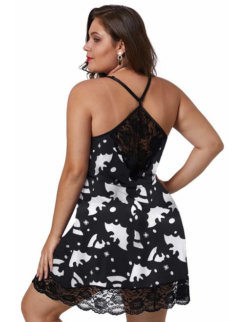 lime flare Women Sexy Plus Size Lace Babydoll Chemise Nighty Criss Cross Back Lingerie Dress Sleepwear