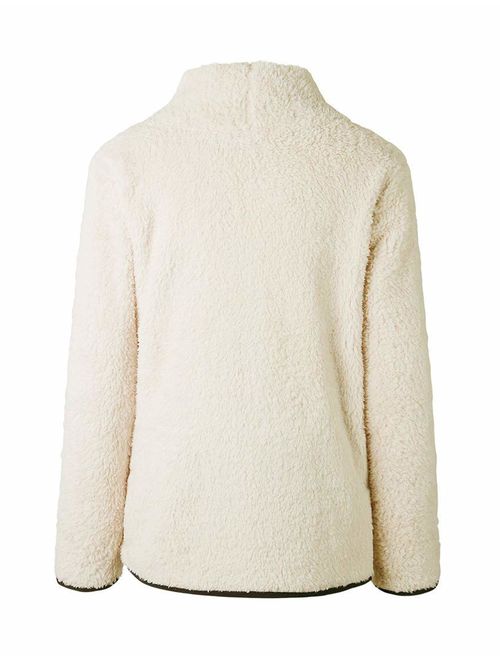 Romanstii Sherpa Jacket Women Turtleneck Pullover Fleece Loose Sweatshirt Warm Outwear Casual Tunic Tops Blouses
