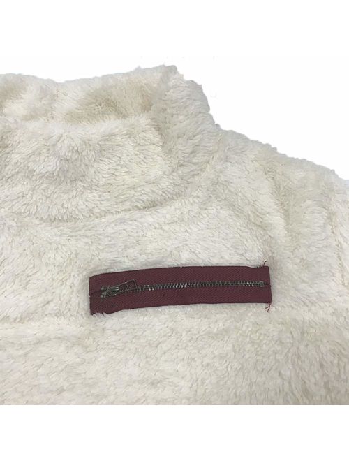 Romanstii Sherpa Jacket Women Turtleneck Pullover Fleece Loose Sweatshirt Warm Outwear Casual Tunic Tops Blouses