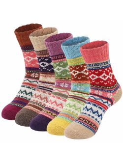 5 Pairs Socks Womens Vintage Winter Soft Wool Warm Cozy Crew Socks
