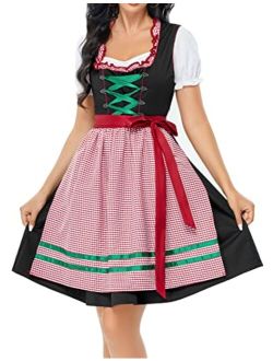 GloryStar Women's German Dirndl Dress 3 Pieces Traditional Bavarian Oktoberfest Costumes for Halloween Carnival