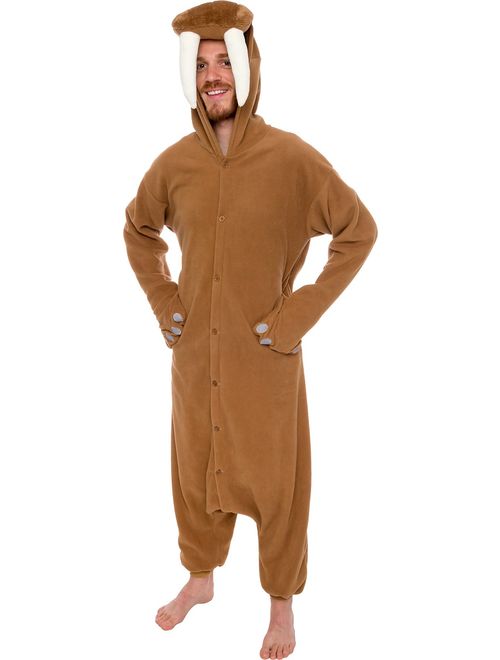 Unisex Adult Animal Pajamas - Plush One Piece Halloween Walrus Animal Costume Silver Lilly
