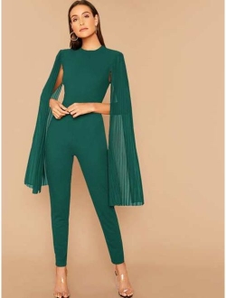 Solid Pleated Cape Jumpsuit