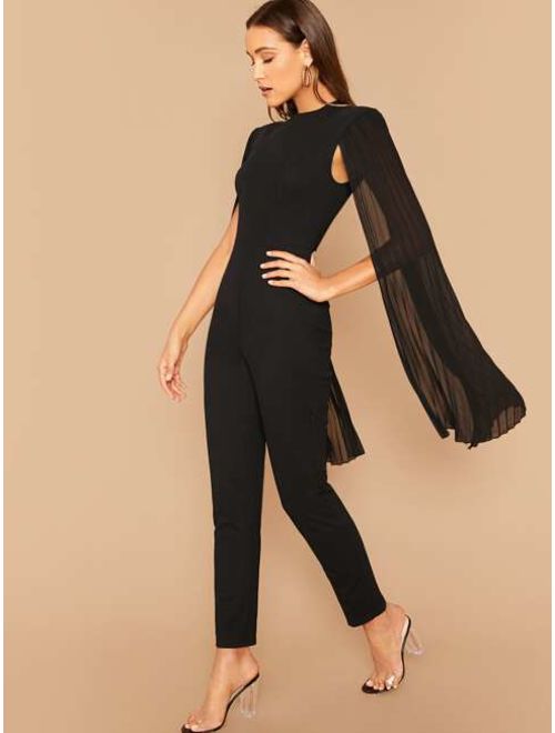 Shein Solid Pleated Cape Jumpsuit