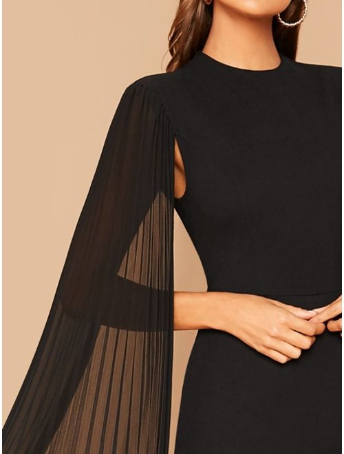 Shein Solid Pleated Cape Jumpsuit