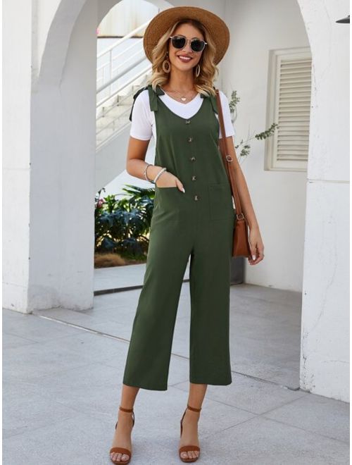 Shein Knot Dual Pockets Button Front Overalls