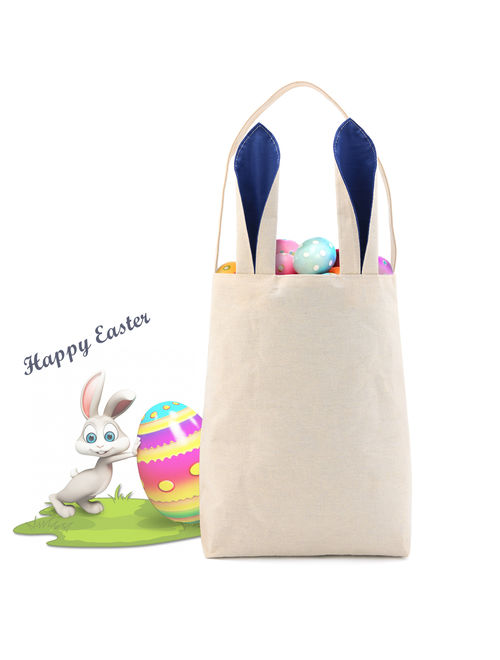 Easter Bunny Bag - Easter Basket Tote Handbag - Dual Layer Bunny Ears Design Jute Cloth Material - Excellent for Carrying Eggs Gifts to Easter Party, 10" x 4" x 12", Dark