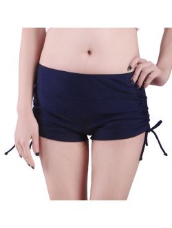 Women Swim Brief with Ties- Mini Boy Short Bikini Bottoms Swimsuit Separates (Navy Blue, XL)