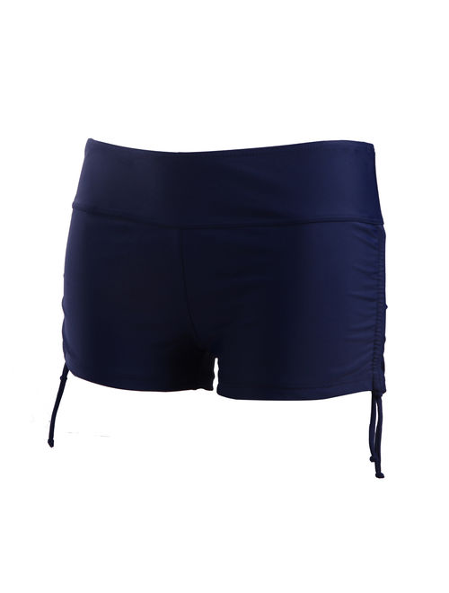 Women Swim Brief with Ties- Mini Boy Short Bikini Bottoms Swimsuit Separates (Navy Blue, XL)