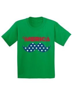 Youth Merica Graphic Youth Kids T-shirt Tops USA Flag Mustache America Patriotic 4th of July