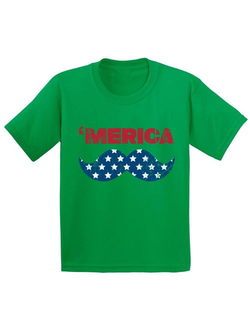Awkward Styles Youth Merica Graphic Youth Kids T-shirt Tops USA Flag Mustache America Patriotic 4th of July