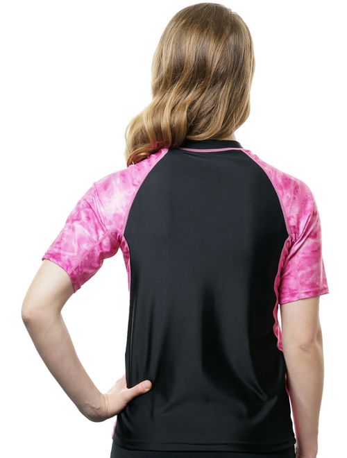 Aqua Design Womens Big Wave Short Sleeve Comfort Fit Rash Guard Swim Shirt