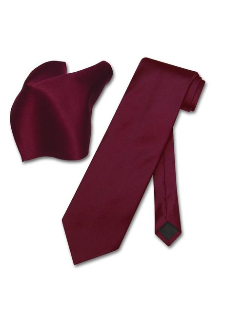 Vesuvio Napoli Solid BURGUNDY Color NeckTie & Handkerchief Men's Neck Tie Set