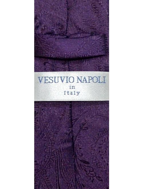 Vesuvio Napoli Narrow NeckTie Solid DARK PURPLE Paisley 2.5" Skinny Men Neck Tie