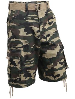 Ma Croix Mens Twill Cargo Shorts with Belt Loose Fit Multi Pocket Cotton Camouflage Outdoor Utility Wear