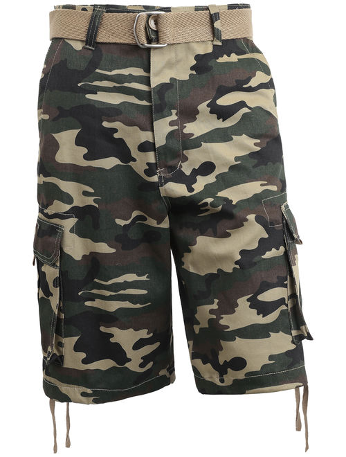 Ma Croix Mens Twill Cargo Shorts with Belt Loose Fit Multi Pocket Cotton Camouflage Outdoor Utility Wear