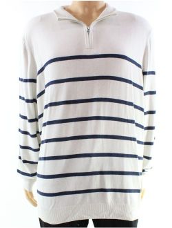 NEW Bright White Mens Size XL 1/2 Zip Striped Silk Sweater