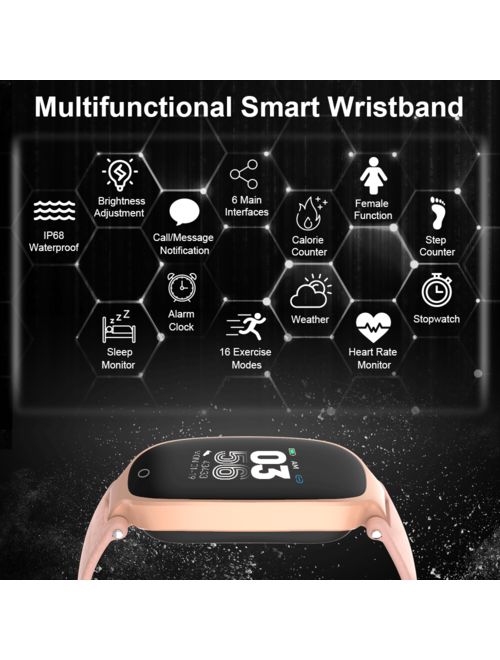 AGPTEK Fitness Tracker, Activity Tracker Women IP68 Waterproof Smart Watch Wristband Bracelet with Heart Rate Monitor