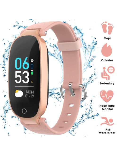 AGPTEK Fitness Tracker, Activity Tracker Women IP68 Waterproof Smart Watch Wristband Bracelet with Heart Rate Monitor