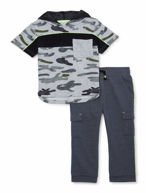 Wonder Nation Baby & Toddler Boy Short Sleeve Hooded T-shirt & Jogger Pants, 2pc Outfit Set