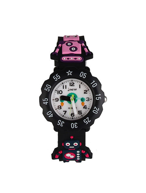 3D Lovely Cartoon Children Watch Silicone Strap Waterproof Digital Round Quartz Wristwatches Time Teacher Gift for Girls Robot - black