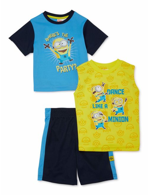 Minions Toddler Boy T-Shirt, Tank Top & Mesh Shorts, 3pc Active Outfit Set