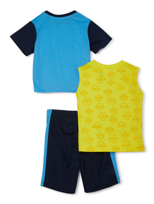 Minions Toddler Boy T-Shirt, Tank Top & Mesh Shorts, 3pc Active Outfit Set