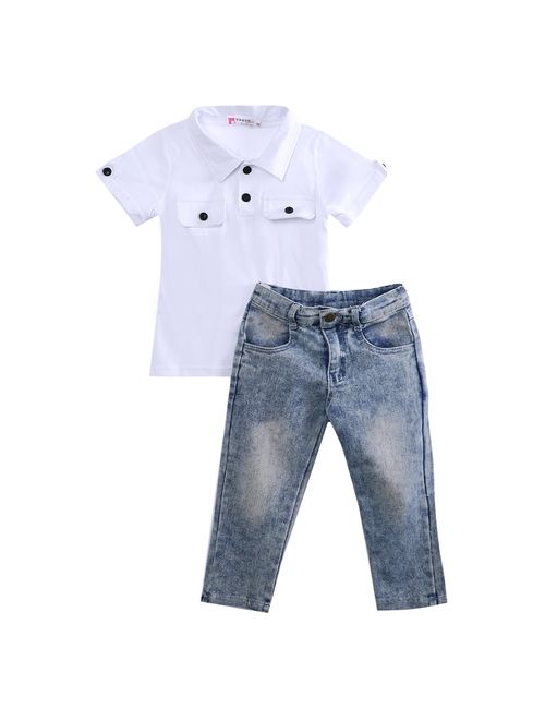 Canis 2pcs Fashion Cool Boy Toddler Kids Baby Boy T-shirt Top+Jeans Pants Trousers Clothes Outfits Sets
