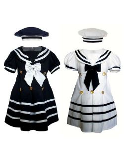 Infant Toddler Girl Navy White SAILOR Dress Formal Wedding Party Outfit sz S-4T