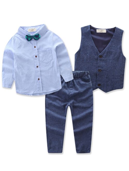 Multitrust Cool Gentleman Toddler Kids Boy Cotton Bow-Tie Waistcoat T-shirt Pants Suit Sets