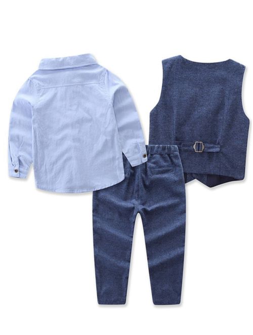 Multitrust Cool Gentleman Toddler Kids Boy Cotton Bow-Tie Waistcoat T-shirt Pants Suit Sets
