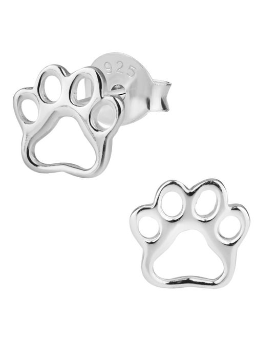 Hypoallergenic Sterling Silver Puppy Paw Print Stud Earrings for Kids (Nickel Free)