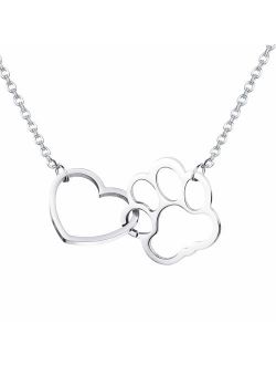JOERICA Stainless Steel Paw Print Pendant Necklace for Women Girls Forever Love Heart Link Dog Paw Pendant Couple Necklace Jewelry