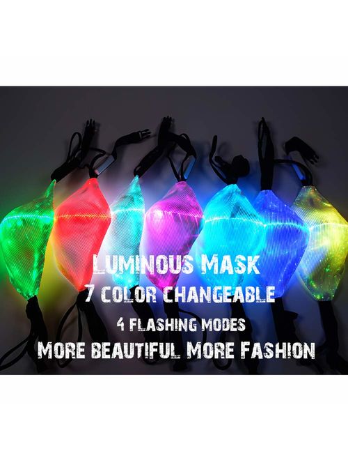 7 Color Lights LED Light up Face Mask USB Rechargeable Glowing Luminous Dust Mask for Christmas Party Festival Dancing Rave Masquerade Costumes (Face Mask)