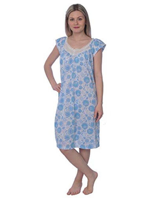 Beverly Rock Women's Cotton Floral Print Short Sleeve Knit Nightgown