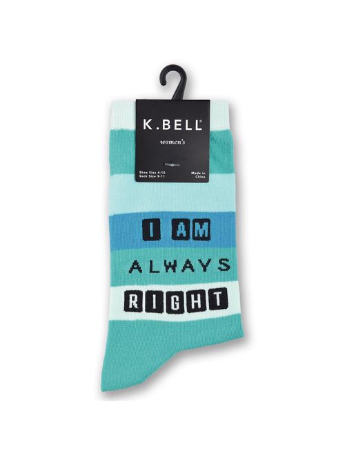 K. Bell Socks Women's Play on Words Novelty Casual Crew Socks