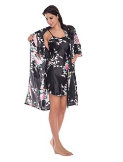 Joy Bridalc Women's Kimono Robe Gorgeous Loungewear 2PC Set Sleepwear Camisole & Robe