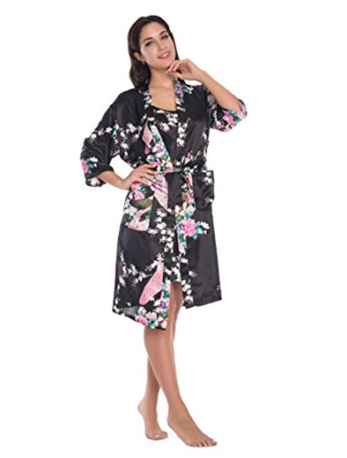 Joy Bridalc Women's Kimono Robe Gorgeous Loungewear 2PC Set Sleepwear Camisole & Robe