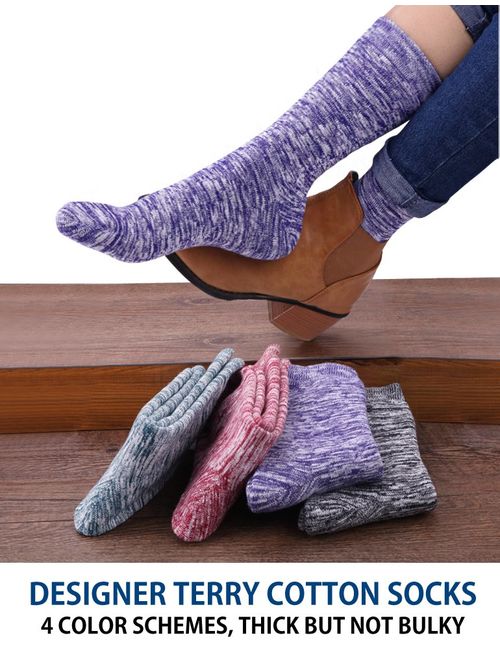 VERO MONTE 4 Pairs Womens Knitted Cotton Crew Socks - Warm Socks Casual Socks