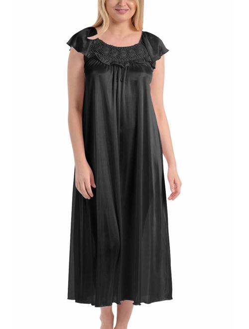 Ezi Women's Satin Silk Ruffle Long Nightgown