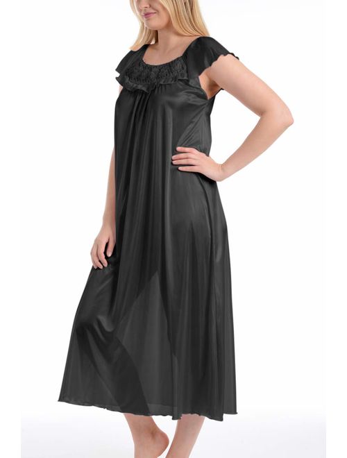 Ezi Women's Satin Silk Ruffle Long Nightgown