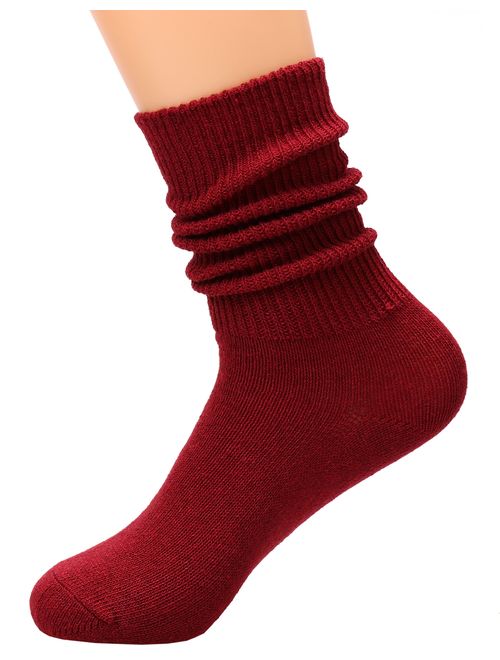 5 Pairs Women Knit Cotton Crew Socks Fashion Slouch Casual Socks, Size 5-10 S142