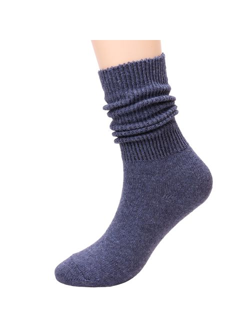 5 Pairs Women Knit Cotton Crew Socks Fashion Slouch Casual Socks, Size 5-10 S142