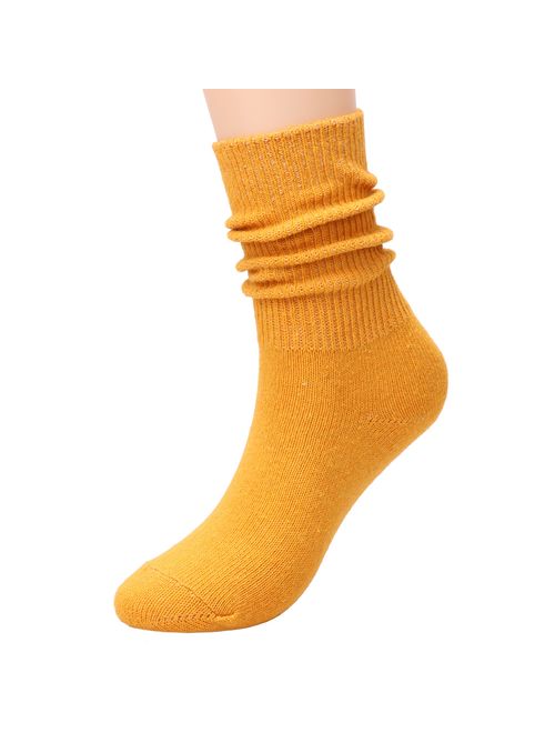 5 Pairs Women Knit Cotton Crew Socks Fashion Slouch Casual Socks, Size 5-10 S142