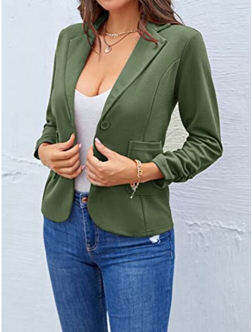Unifizz Womens Casual Work Office Blazer Pockets Buttons Suit Jacket 3/4 Sleeve