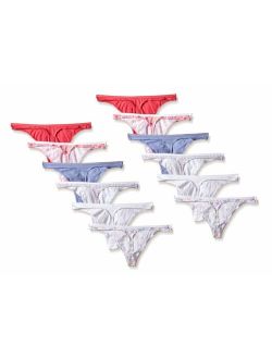 Women's 12 Pack Cotton Stretch Thongs Panties -Colors May Vary