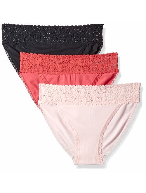 Amazon Brand - Mae Women's High Waist Cotton Modal Bikini with Lace, 3 Pack